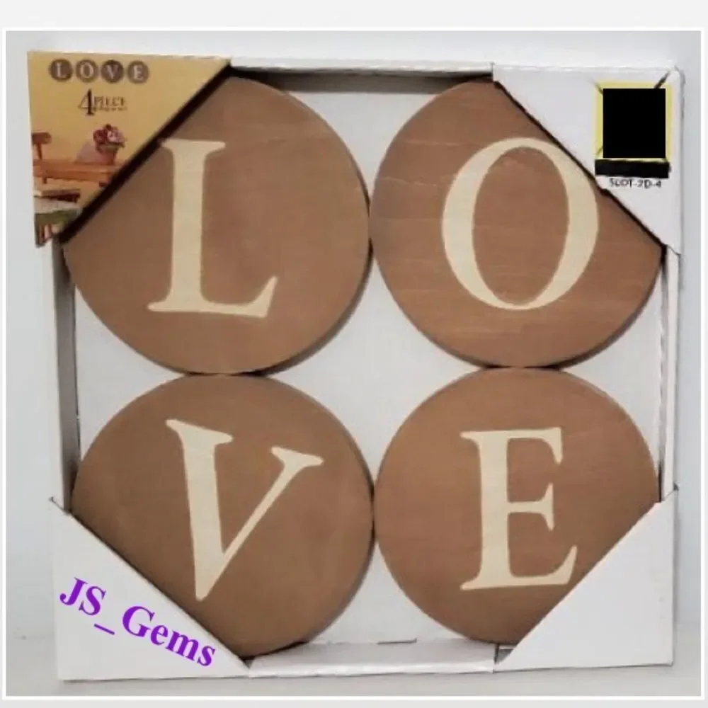New Sign Of The Times Wall Plaque Love Letter Art Wood Brown Circles NWT